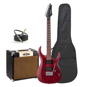 Cort X100 OPBC Electric Guitar pack with cort CM15R, Cable, Bag and Guitar Picks- Open Pore Black Cherry